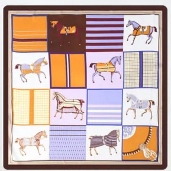 2/$30 Vibrant Equestrian Silk Satin Scarf Horses Large Square Head Scarf Bandana - Picture 4 of 7